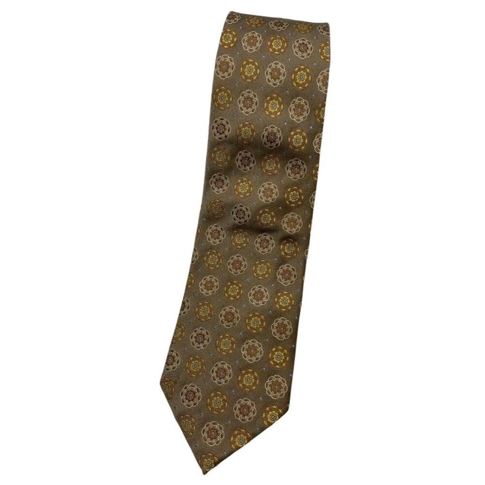 HUGO BOSS Men's 100% Silk Necktie LUXURY Tie Beige Geometric W:3.6" EUC
